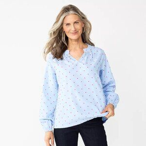 Women's Raglan Cotton Popover Blouse XXL NWT v-neck dot print 2X Plus